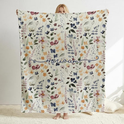 Personalized Watercolor Floral Blanket: Custom Name Minky or Sherpa