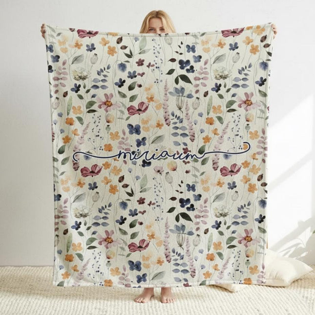 Personalized Watercolor Floral Blanket: Custom Name Minky or Sherpa