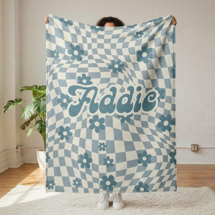 Personalized Daisy Checker Blanket: Vintage Style Custom Name Gift