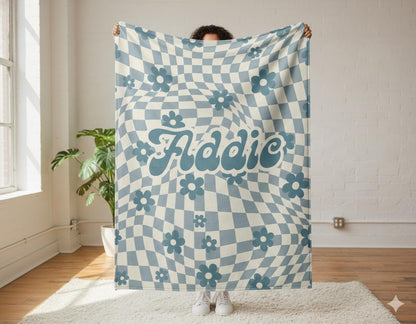 Personalized Daisy Checker Blanket: Vintage Style Custom Name Gift