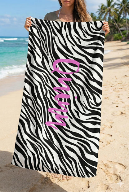 Personalized Leopard Print Beach Towel: Custom Name Pool Towel