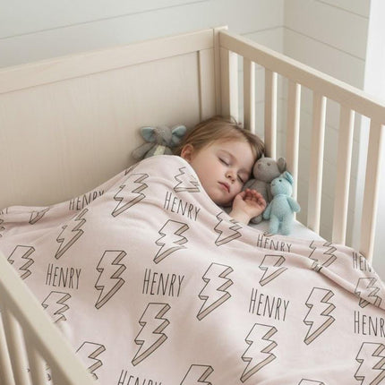 Personalized Kids Blanket: Plush Minky or Sherpa, Lightning Bolt Design