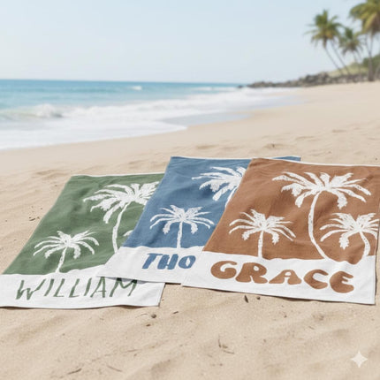Personalized Palm Tree Beach Towel: Custom Name Vacation Gift