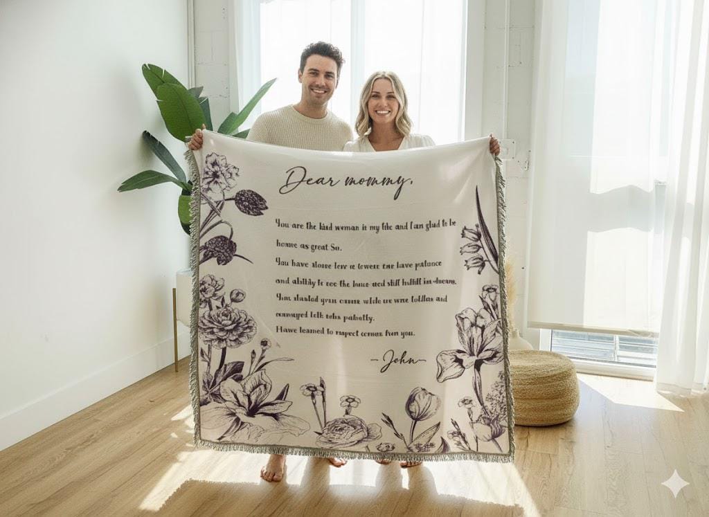 Personalized Photo Woven Throw Blanket: Custom Letter Gift