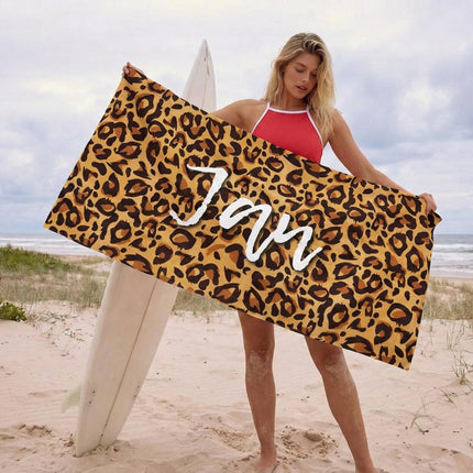 Personalized Animal Print Beach Towel: Custom Name Pool Towel