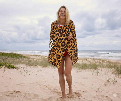 Personalized Leopard Print Beach Towel: Custom Name Pool Towel