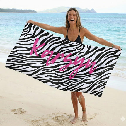 Personalized Animal Print Beach Towel: Custom Name Pool Towel