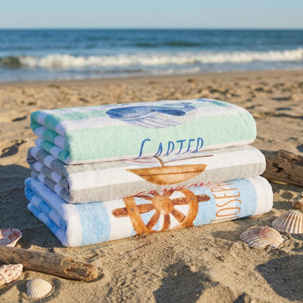Sea Watercolor Personalized Beach Towel: Nautical Name Towel Easter basket gift