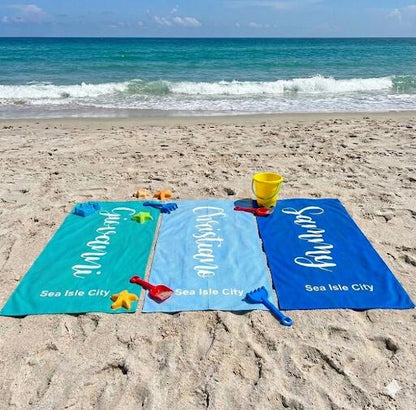 Personalized Script Name Beach Towel: Custom Vacation Gift