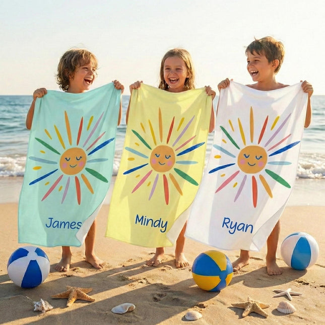 Personalized Beach Towel: Hello Sunshine Custom Name Bath Towel, Easter basket