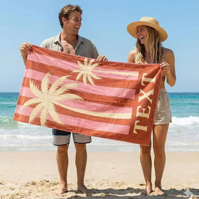 Personalized Retro Beach Towel: Custom Name, Vibrant Colors