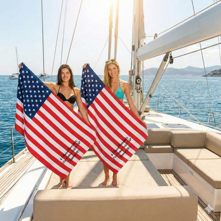 Personalized US Flag Beach Towel: Custom Name, Patriotic Gift