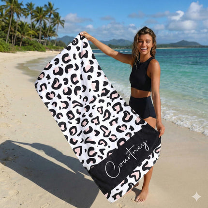 Personalized Leopard Print Beach Towel: Custom Name Pool Towel