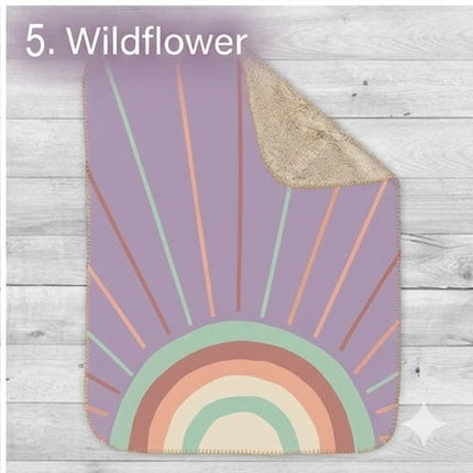 Boho Rainbow Sun Rays Minky Blanket, Geometric Solar Design