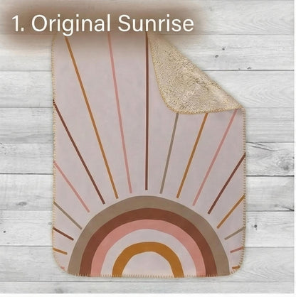 Boho Rainbow Sun Rays Minky Blanket, Geometric Solar Design