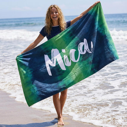 Personalized Tie Dye Beach Towel: Custom Name, Soft Cotton-Poly Blend