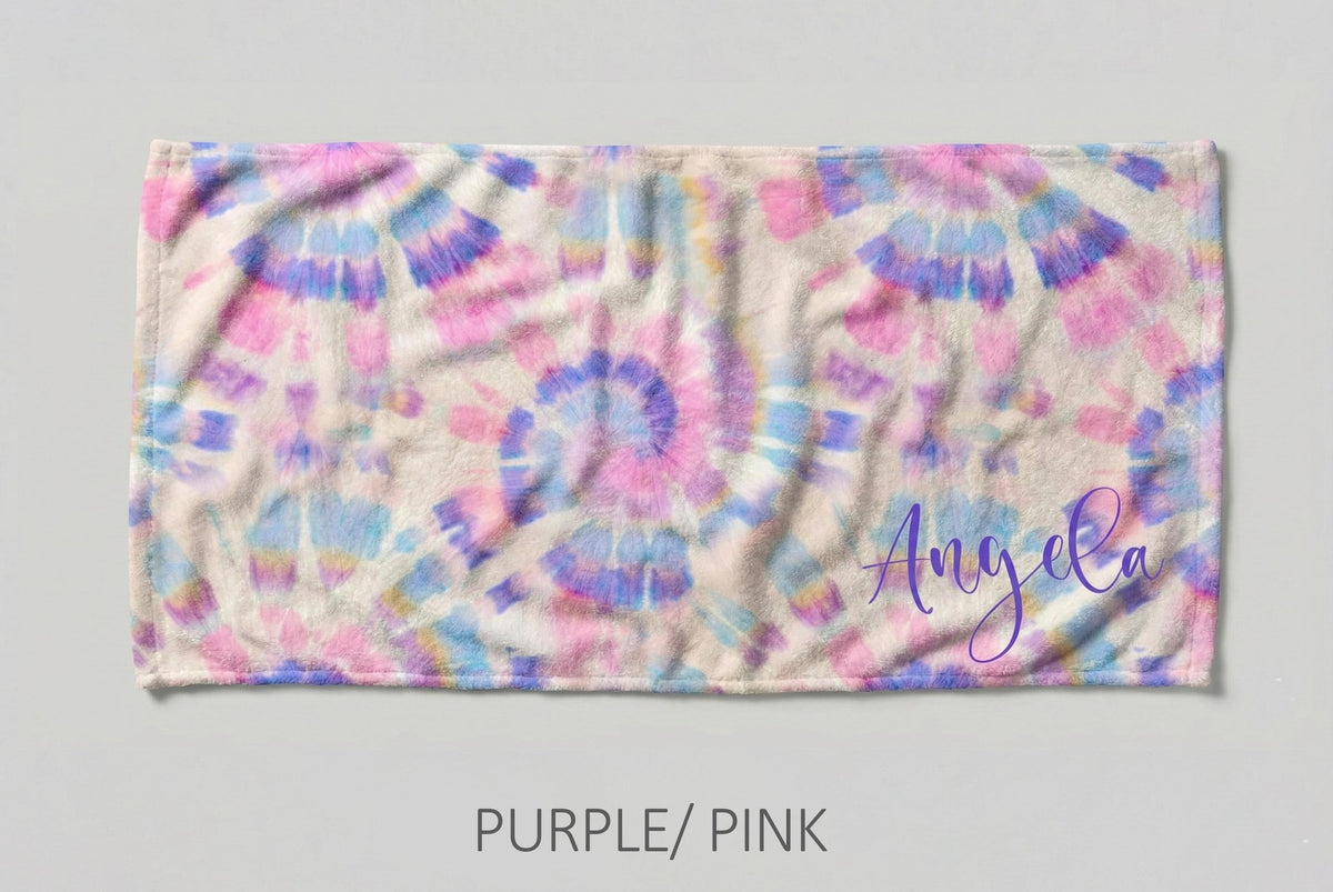 Personalized Tie Dye Beach Towel: Custom Name Pool Towel