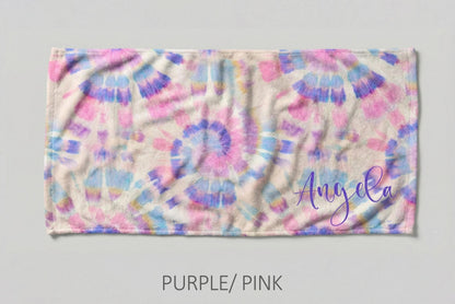 Personalized Tie Dye Beach Towel: Custom Name Pool Towel