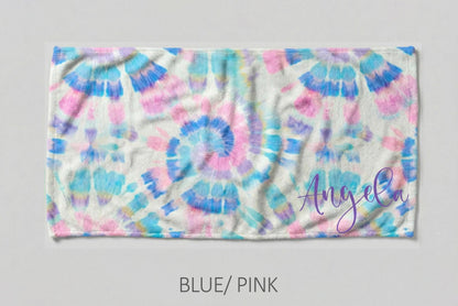 Personalized Tie Dye Beach Towel: Custom Name Pool Towel