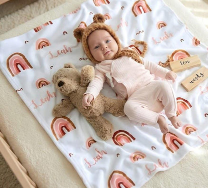 Rainbow Name Personalized Minky Blanket: Plush Fleece Gift
