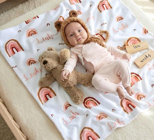 Rainbow Name Personalized Minky Blanket: Plush Fleece Gift