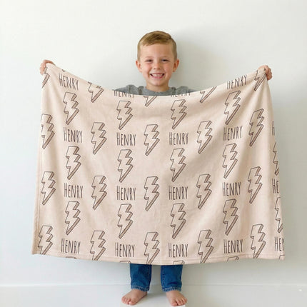 Personalized Kids Blanket: Plush Minky or Sherpa, Lightning Bolt Design
