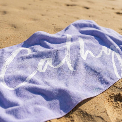 Personalized Watercolor Beach Towel: Custom Name Script - 30x60