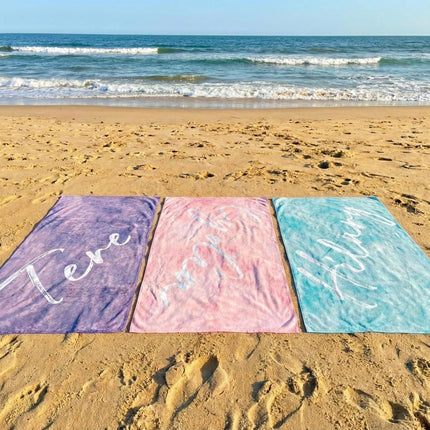 Personalized Watercolor Beach Towel: Custom Name Script - 30x60