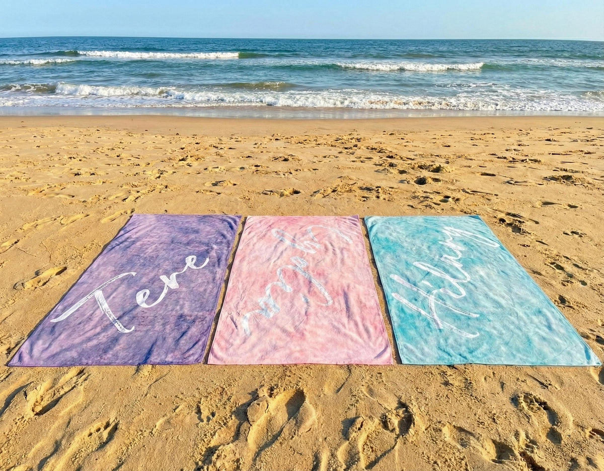 Personalized Watercolor Beach Towel: Custom Name Script - 30x60