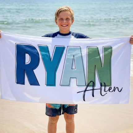 Personalized Beach Towel: Multi-Color Font, Custom Name