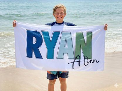 Personalized Beach Towel: Multi-Color Font, Custom Name