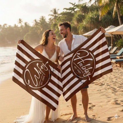 Personalized Wifey & Hubby est.2026 Beach Towel: Honeymoon Gift 1pcs