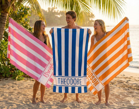 Personalized Stripe Beach Towel: Custom Name Vacation Gift