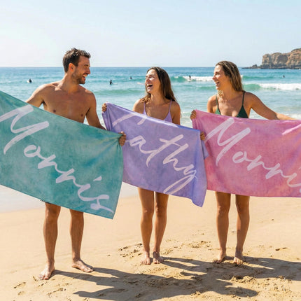 Personalized Watercolor Beach Towel: Custom Name Script - 30x60