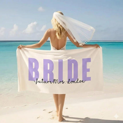Personalized Bride Beach Towel: Bold Font Bridal Shower Gift