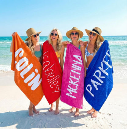 Personalized Beach Towel: Bold Font Custom Name, Vacation Gift