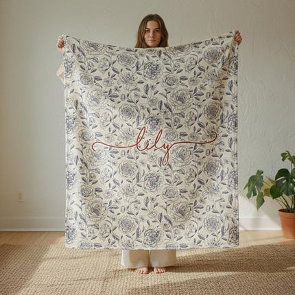 Personalized Watercolor Floral Blanket: Custom Name Minky or Sherpa