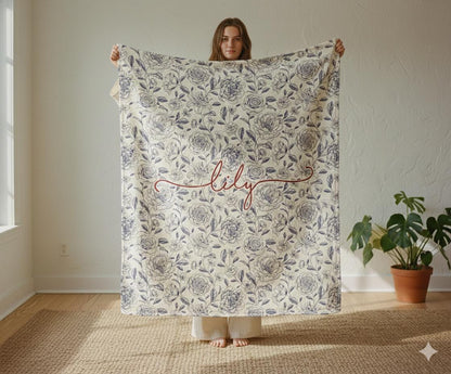 Personalized Watercolor Floral Blanket: Custom Name Minky or Sherpa
