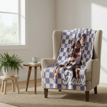 Custom Pet Photo Blanket: Checkerboard Dog or Cat Blanket