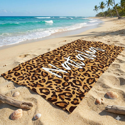 Personalized Leopard Print Beach Towel: Custom Name Pool Towel