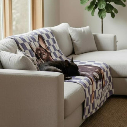 Custom Pet Photo Blanket: Checkerboard Dog or Cat Blanket