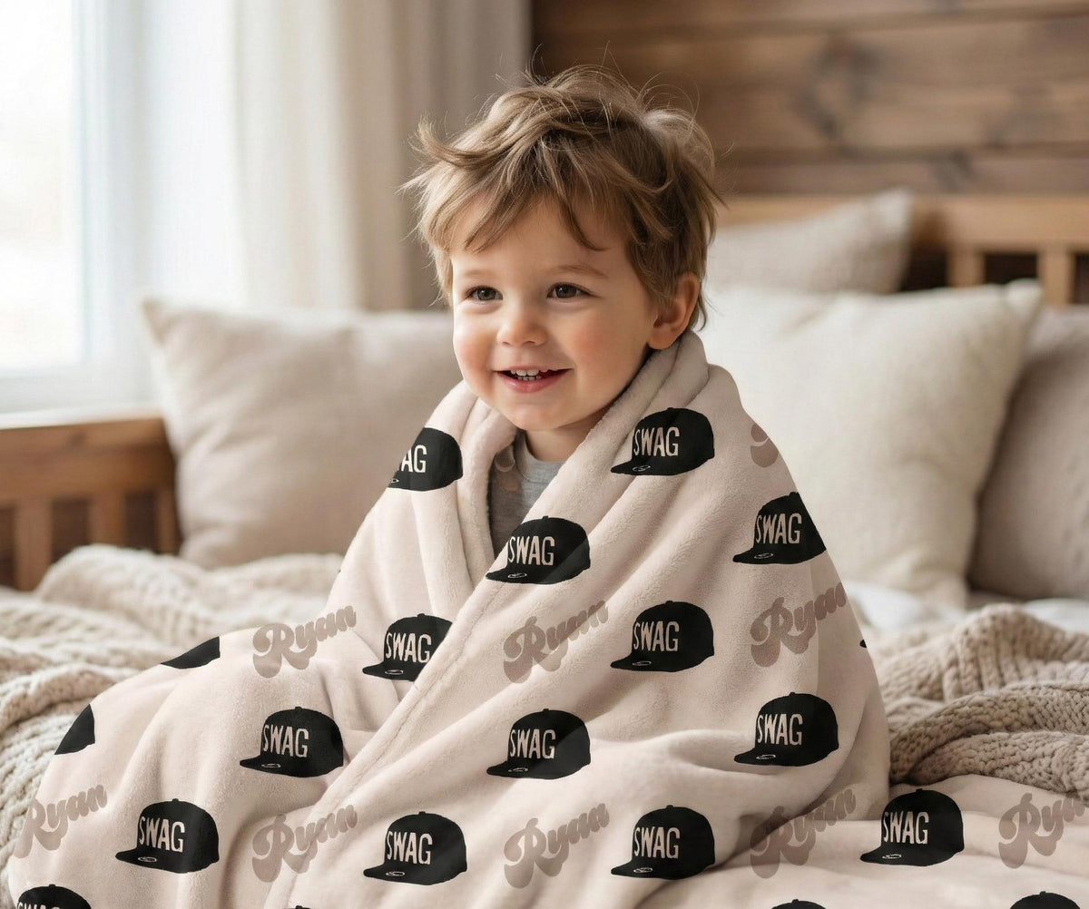 Personalized Kids Blanket: Plush Minky or Sherpa, Lightning Bolt Design