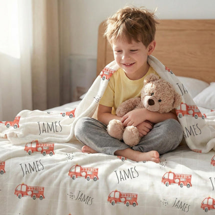 Personalized Fire Truck Blanket: Minky or Sherpa Baby Blanket