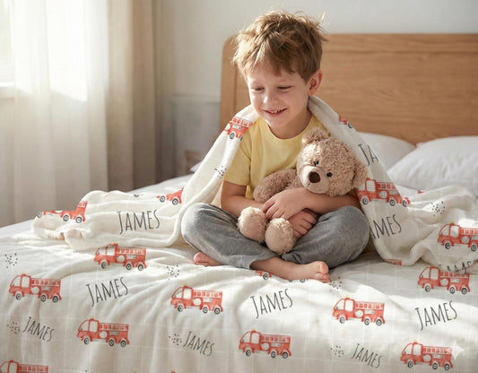 Personalized Fire Truck Blanket: Minky or Sherpa Baby Blanket
