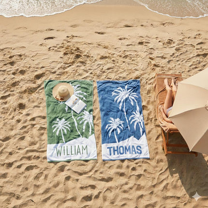 Personalized Palm Tree Beach Towel: Custom Name Vacation Gift