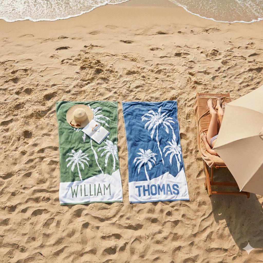 Personalized Palm Tree Beach Towel: Custom Name Vacation Gift