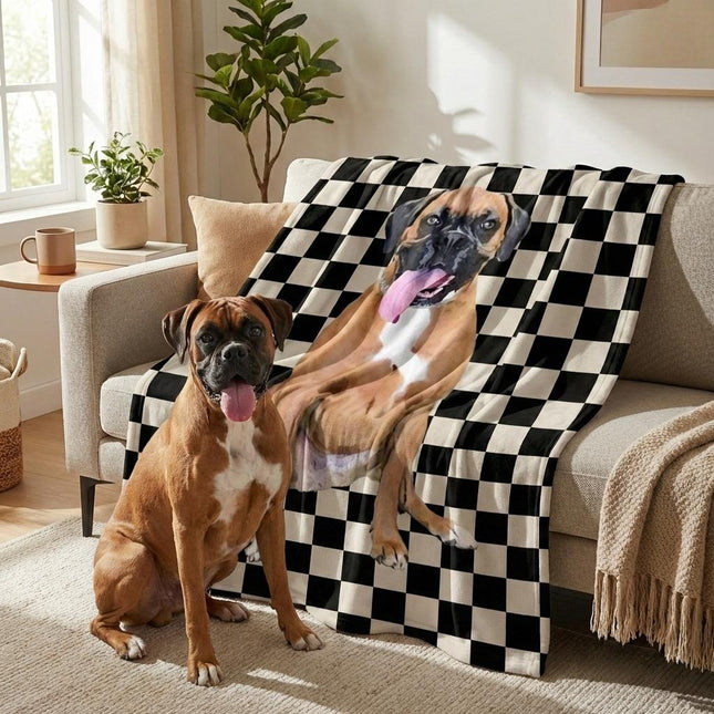 Custom Pet Photo Blanket: Checkerboard Dog or Cat Blanket