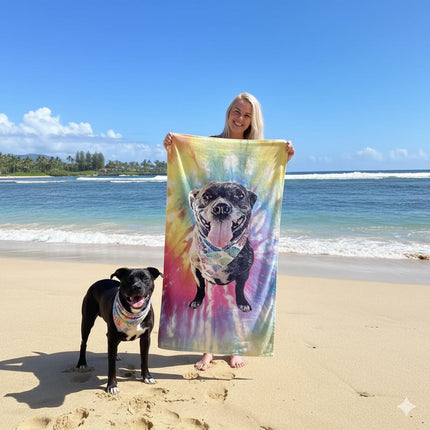 Custom Pet Portrait Beach Towel: Personalized Dog/Cat Photo Gift