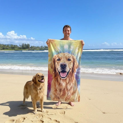 Custom Pet Portrait Beach Towel: Personalized Dog Photo Blanket