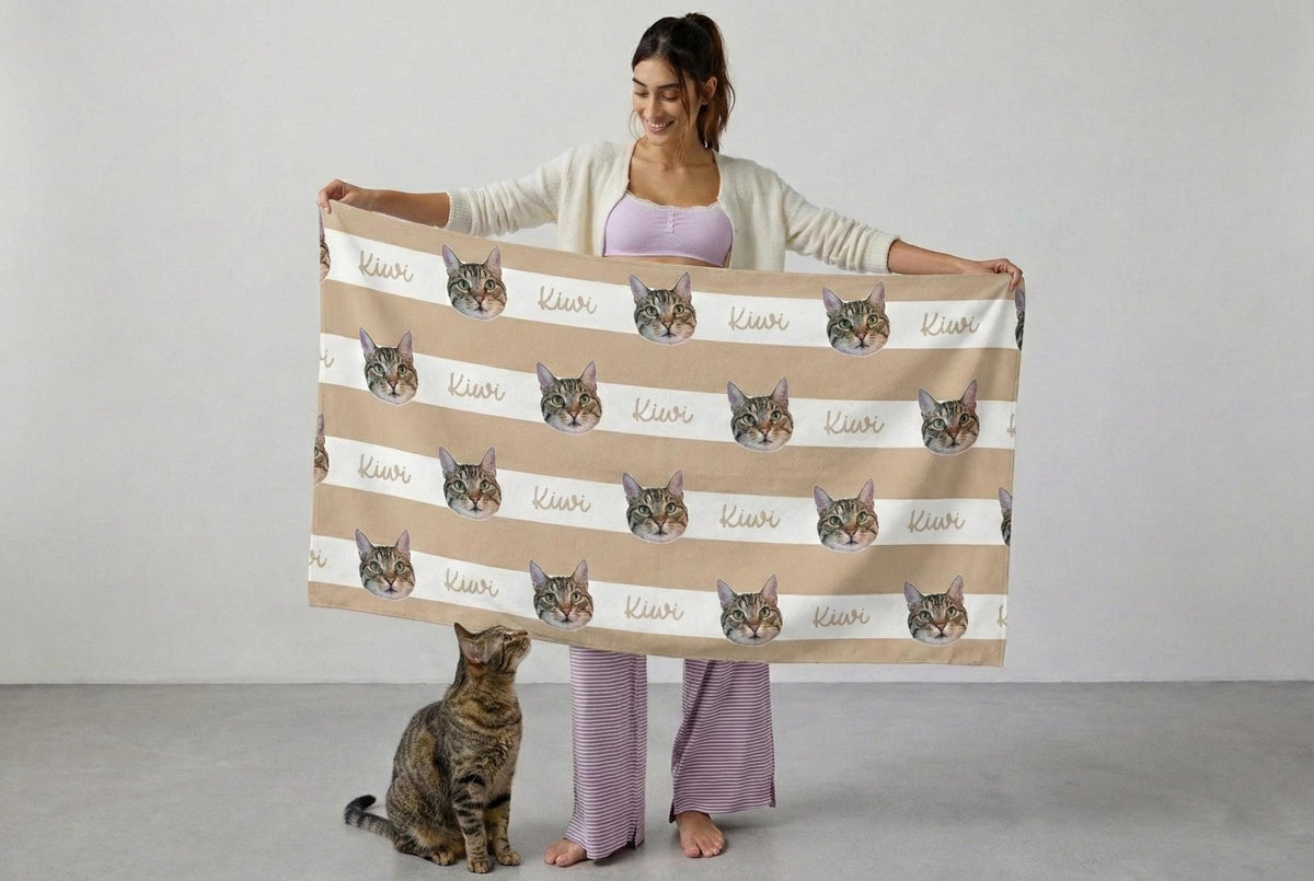 Custom Pet Portrait Beach Towel: Personalized Dog/Cat Photo Gift